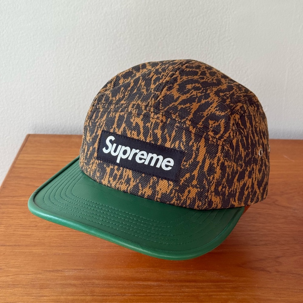 Supreme Leopard Camp Cap Green Leather